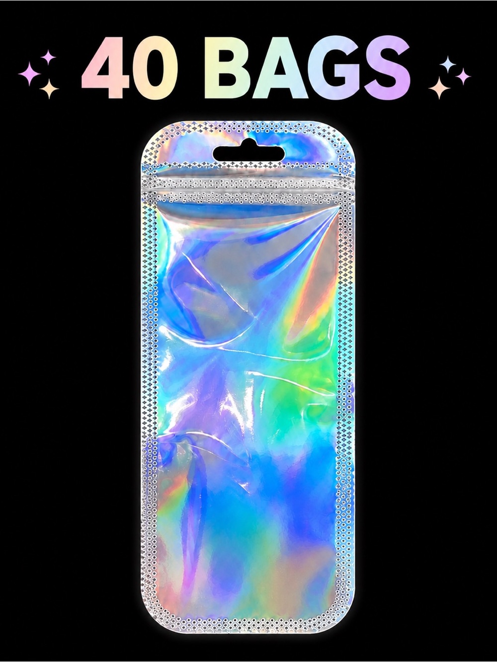 40 Holographic Zipper Bags Iridescent Resealable Packaging Pouches